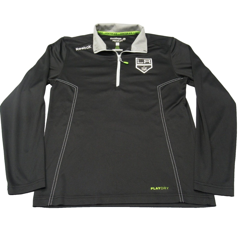 Los Angeles Kings Shirt Men Small Reebok NHL Center Ice Black PlayDry 1/2 Zip